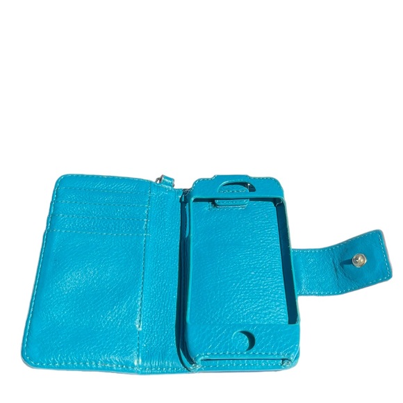 Tory Burch blue Amanda bifold wallet snap close credit card slots on inside - Picture 2 of 12
